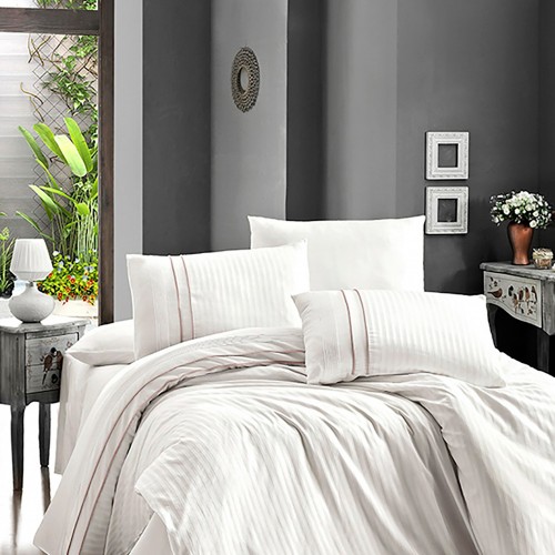 Постільна білизна сатин делюкс FIRST CHOICE STRIPE STYLE CREAM (200x220)