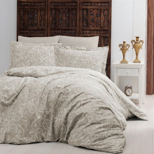 Постільна білизна сатин делюкс FIRST CHOICE SWETA BEIGE (200x220)